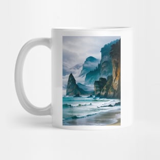 Foggy beach in the early morning Mug